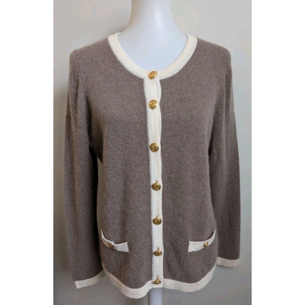 Charter Club XL 100% Cashmere 2ply Taupe Cardigan Sweater Quiet Luxury Old Money